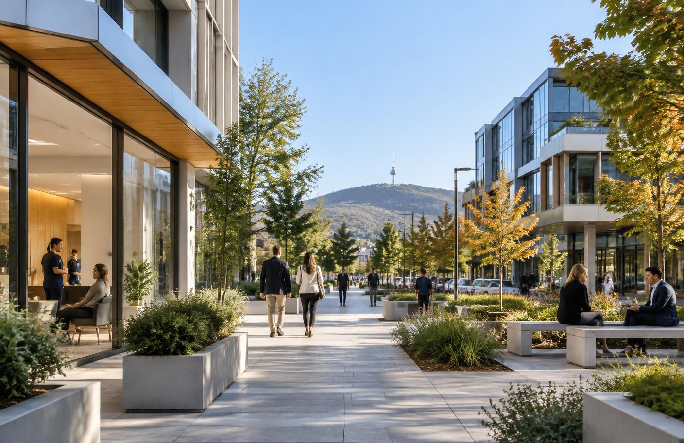 Modern Canberra healthcare and business district