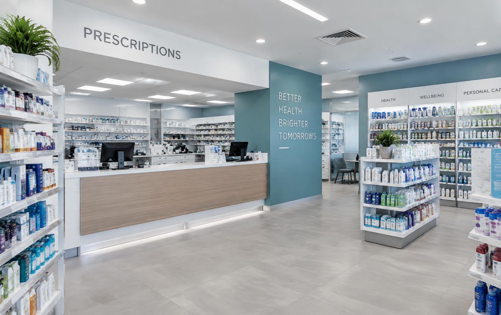 Modern community pharmacy premises used to explain local demand drivers